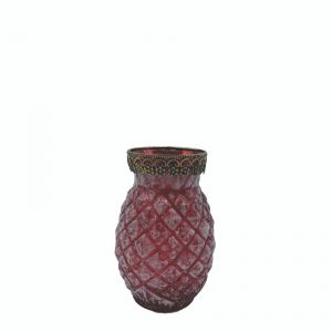 Red Frosted Pineapple Vase with Gold Etching