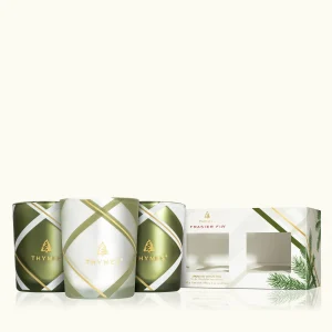 Frasier Fir Frosted Plaid Votive Candle Trio